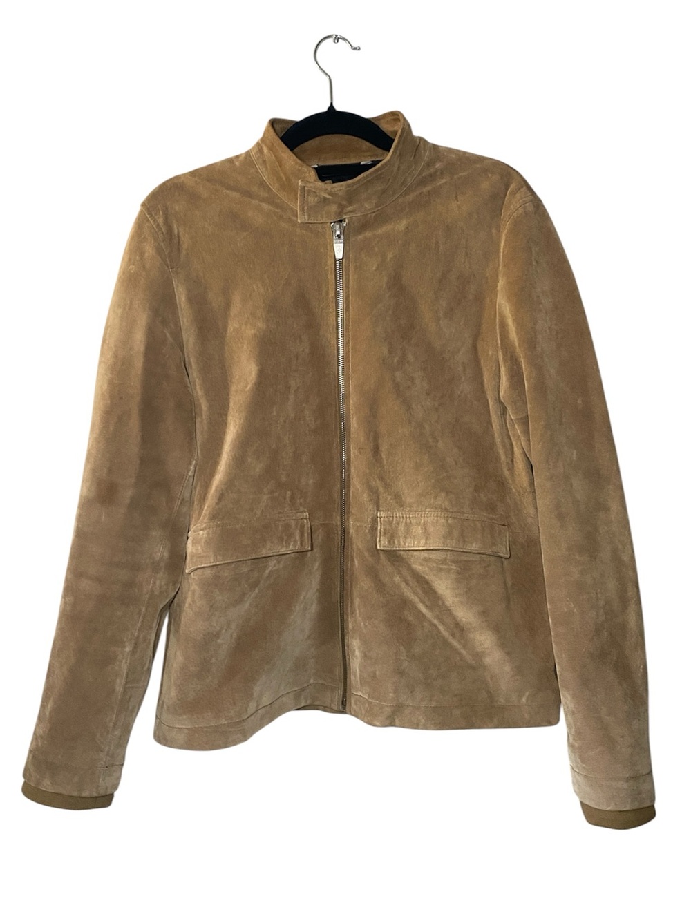 Zara Suede Zip Jacket Mens XL Brown Tan Genuine Pig Leather Racer Biker Minimal